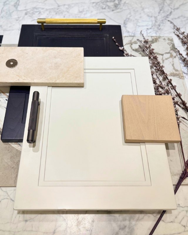 Collection of office supplies on a marble surface